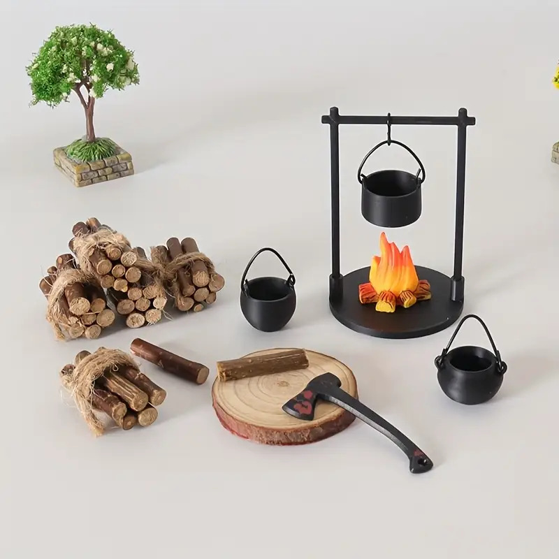 Miniature Painting Set - Mini Lagerfeuer Hängen Herd Topf Puppenhaus